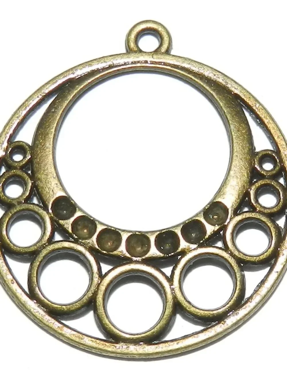 M910 Antiqued Bronze 28mm Round w Circles Metal Alloy Pendant Component 4pc